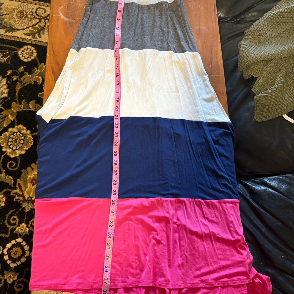 Chico colorblock strapless maxi dress pink navy white stretch size S